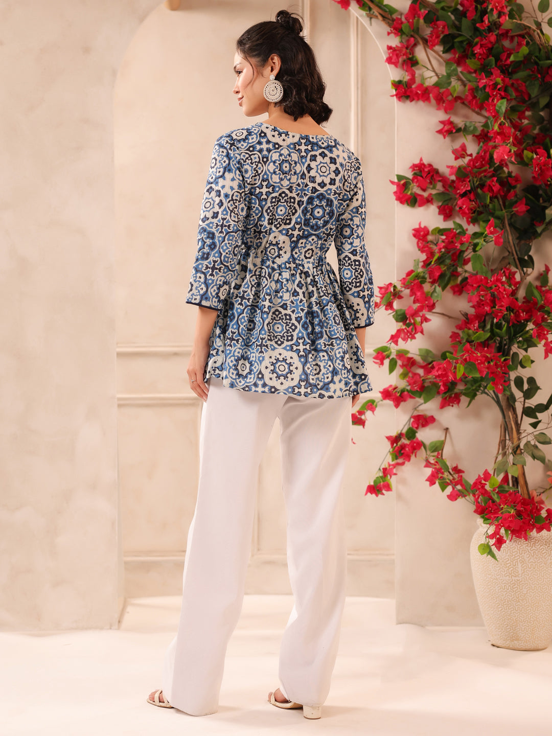 Blue Lurex Printed Cotton Wrap Top