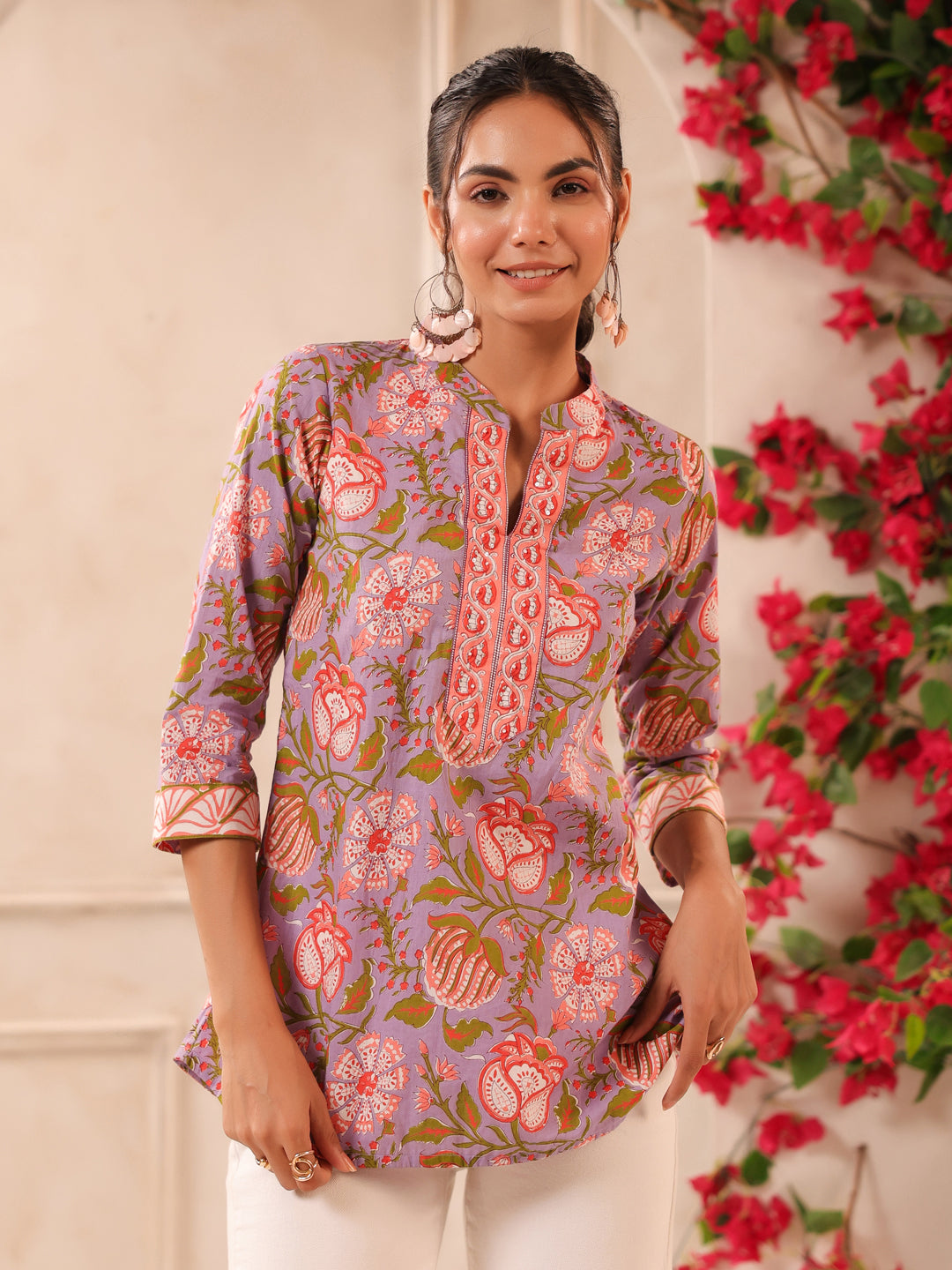 Purple Floral Printed Cotton Top