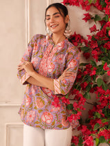 Purple Floral Printed Cotton Top
