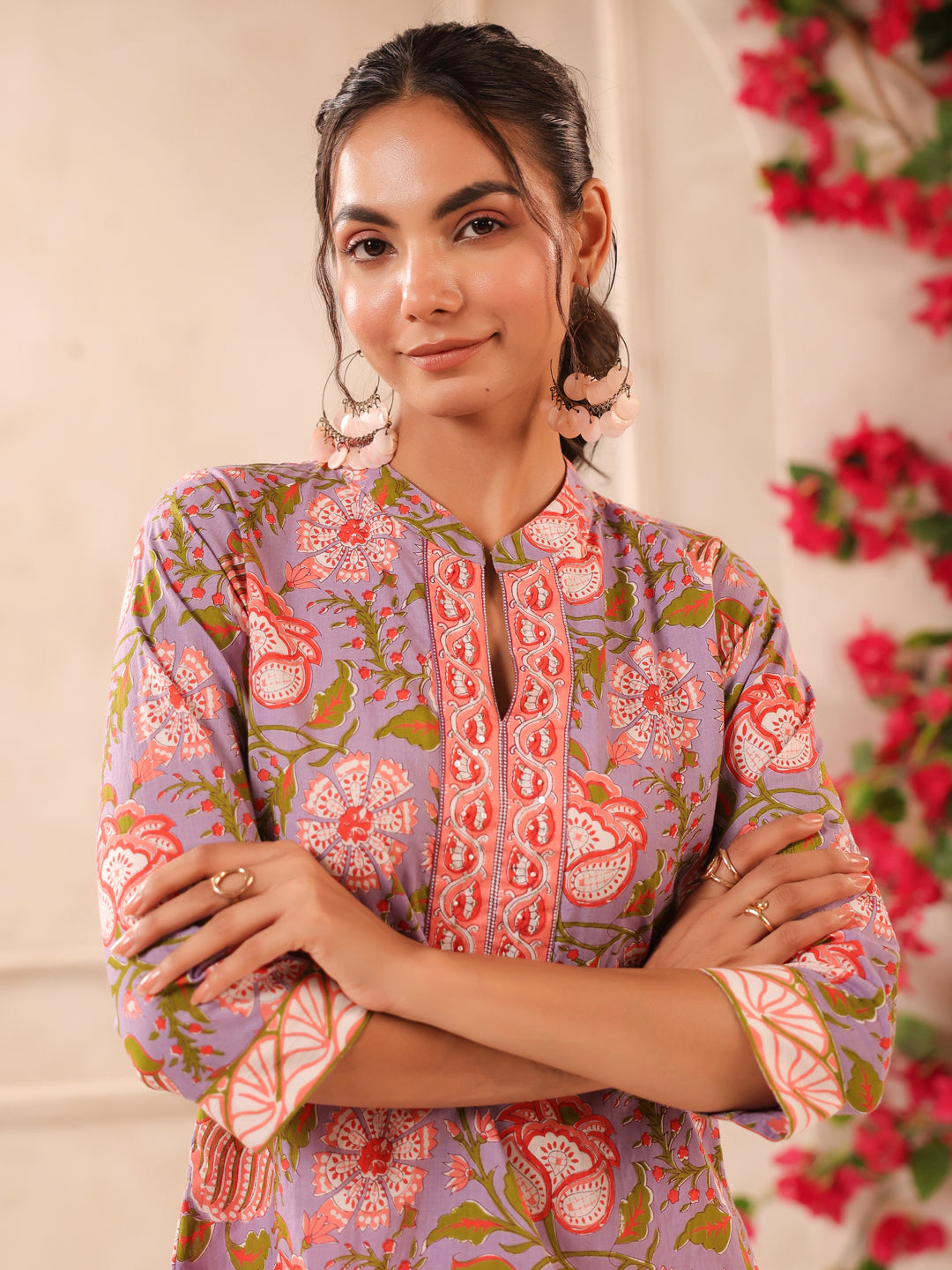 Purple Floral Printed Cotton Top