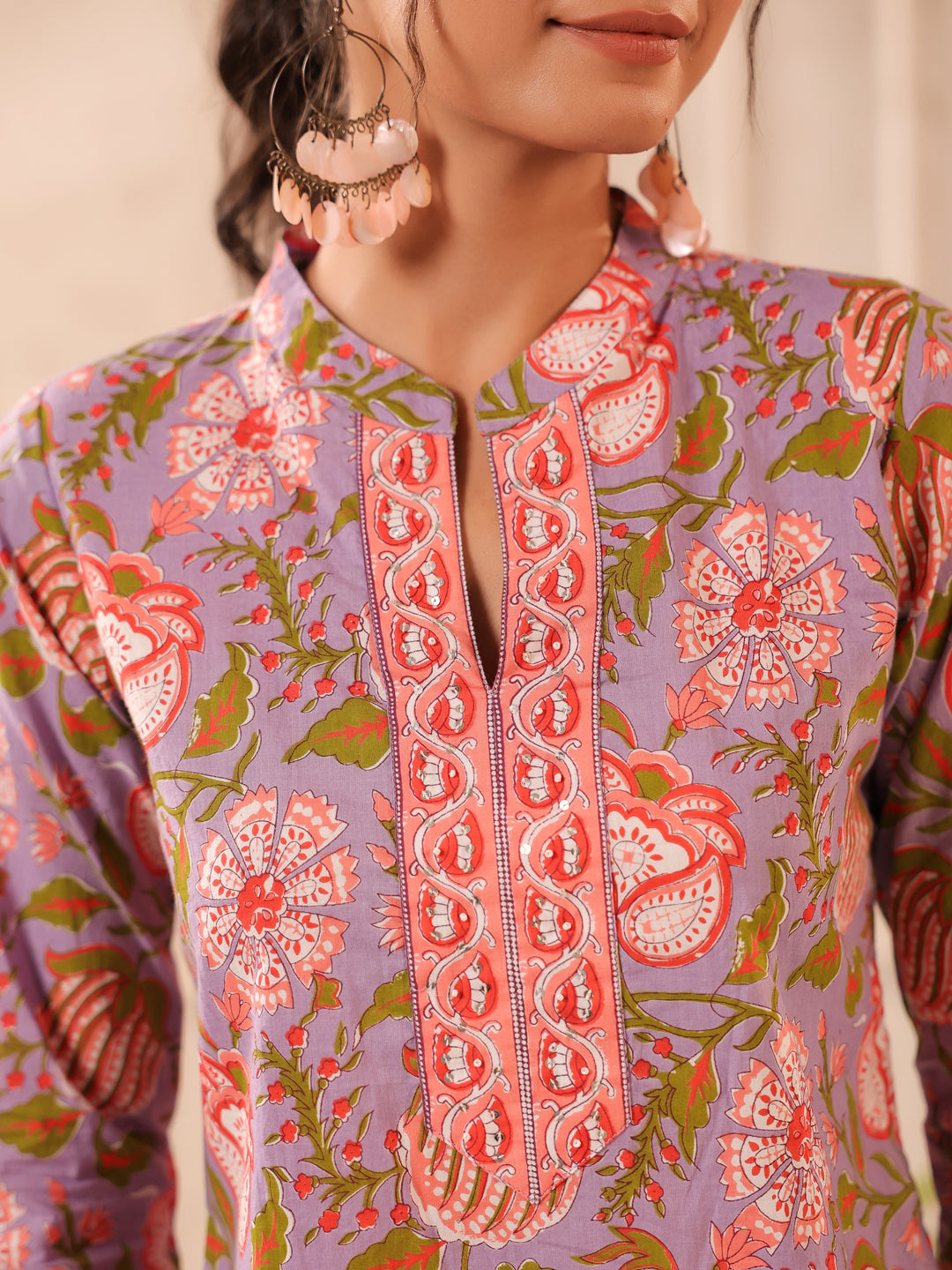 Purple Floral Printed Cotton Top