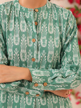Green Ikkat Printed Cotton Kurta and Pants Set