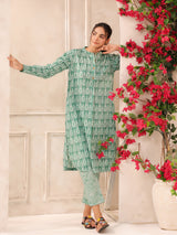 Green Ikkat Printed Cotton Kurta and Pants Set