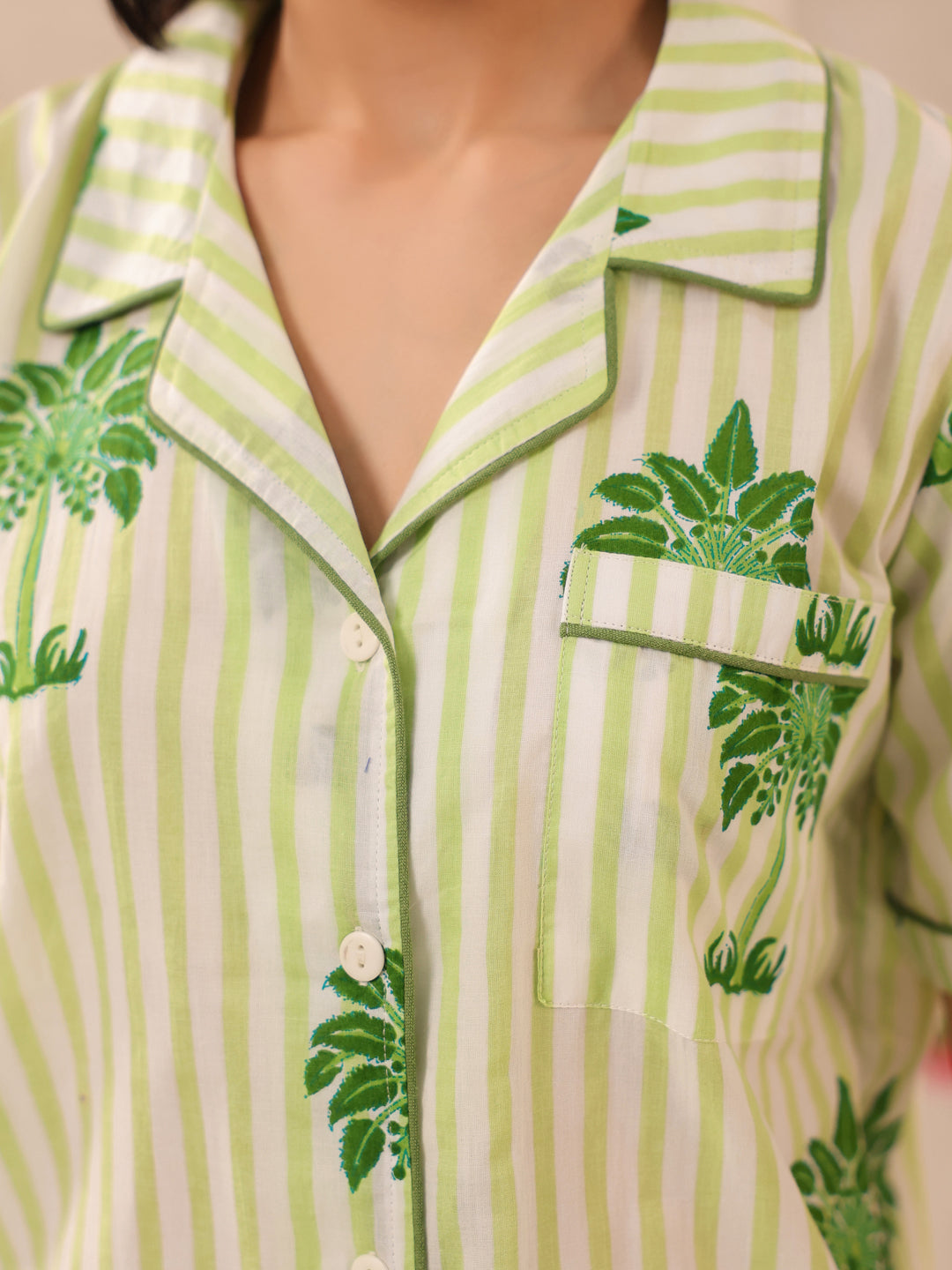 Green Palm Printed Lounge Set (Half Sleeve Shirt & Pyjama)