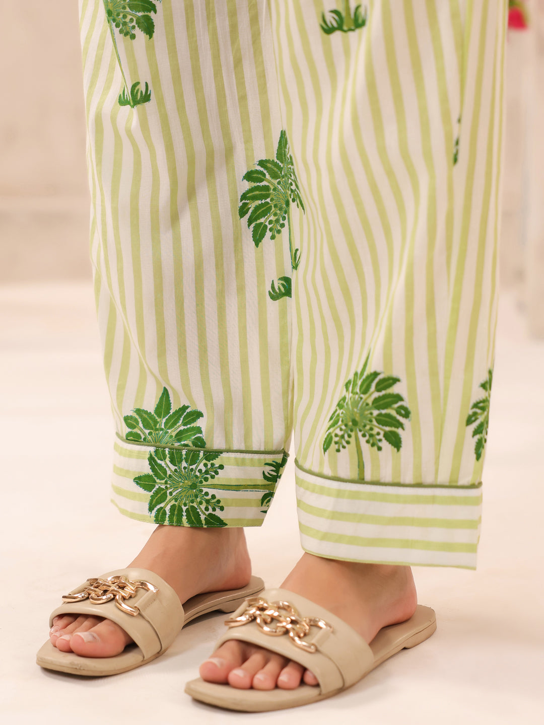 Green Palm Printed Lounge Set (Half Sleeve Shirt & Pyjama)