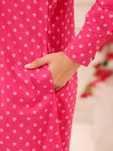 Pink Bandhej Printed Cotton Kurta and Pants Set