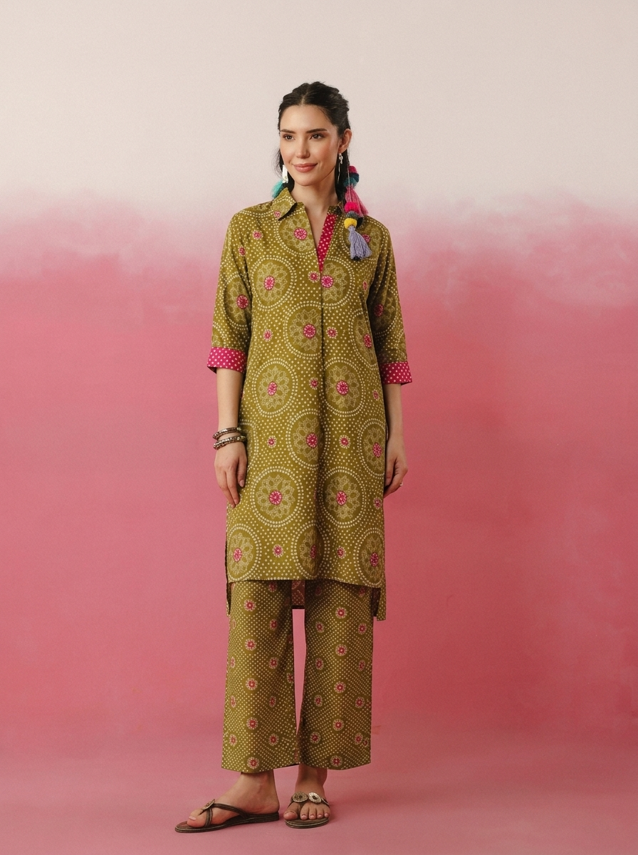 Mehndi Green Bandhej Printed Co-ord Set
