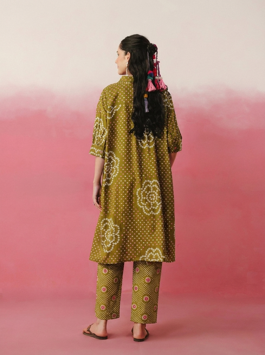 Mehndi Green Bandhej Printed Co-ord Set