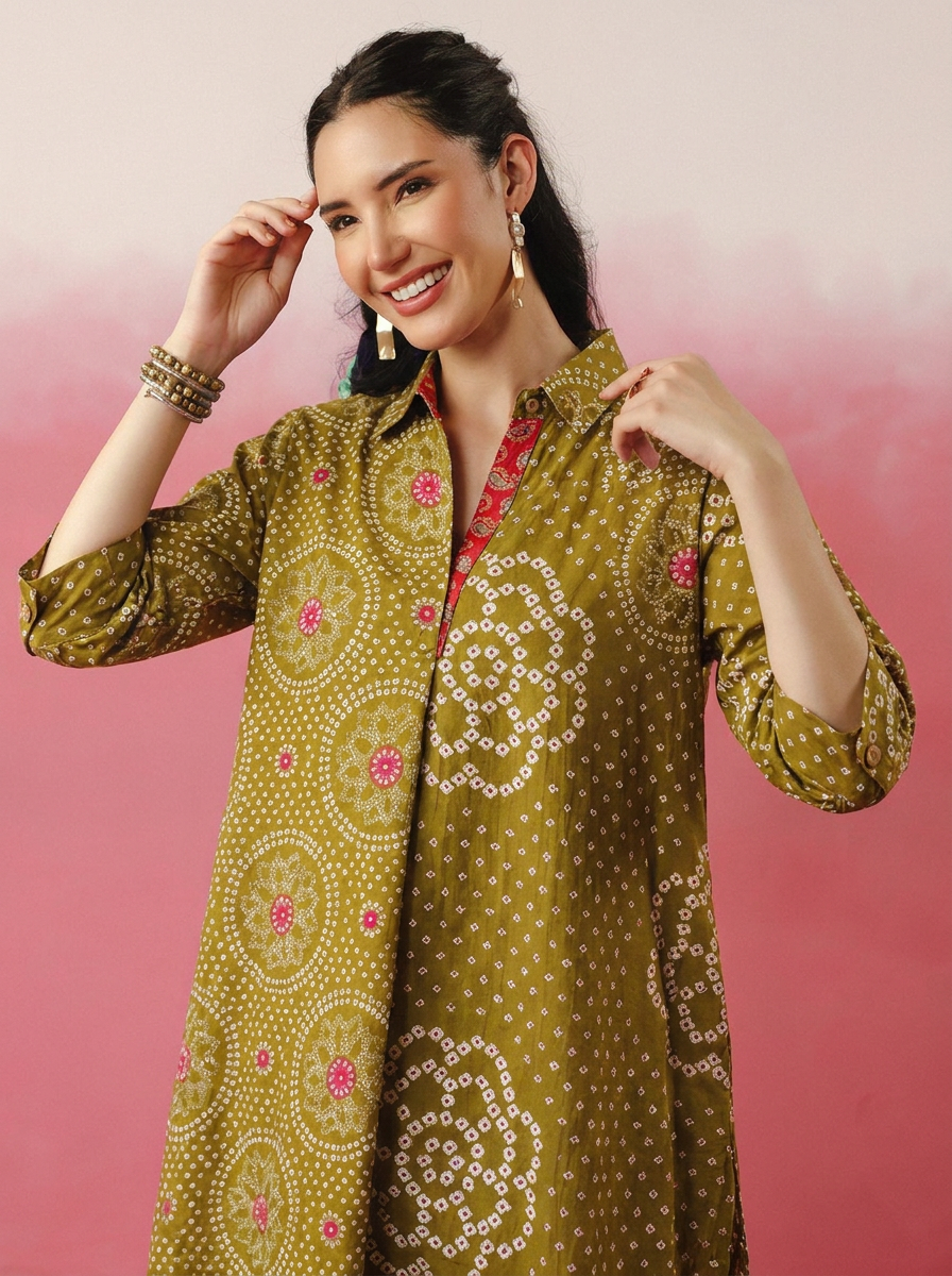 Mehndi Green Bandhej Printed Co-ord Set