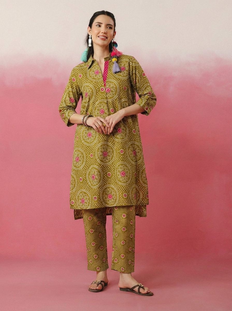 Mehndi Green Bandhej Printed Co-ord Set