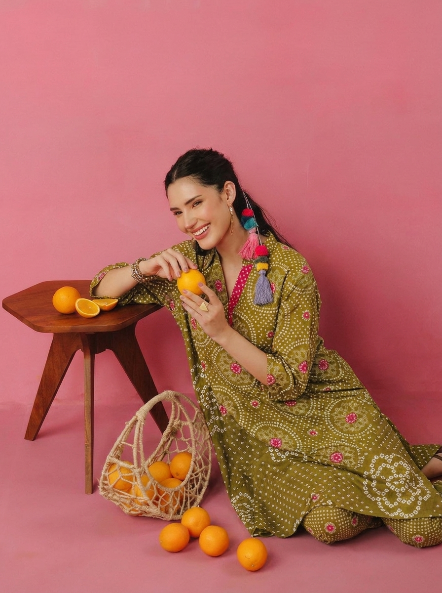 Mehndi Green Bandhej Printed Co-ord Set