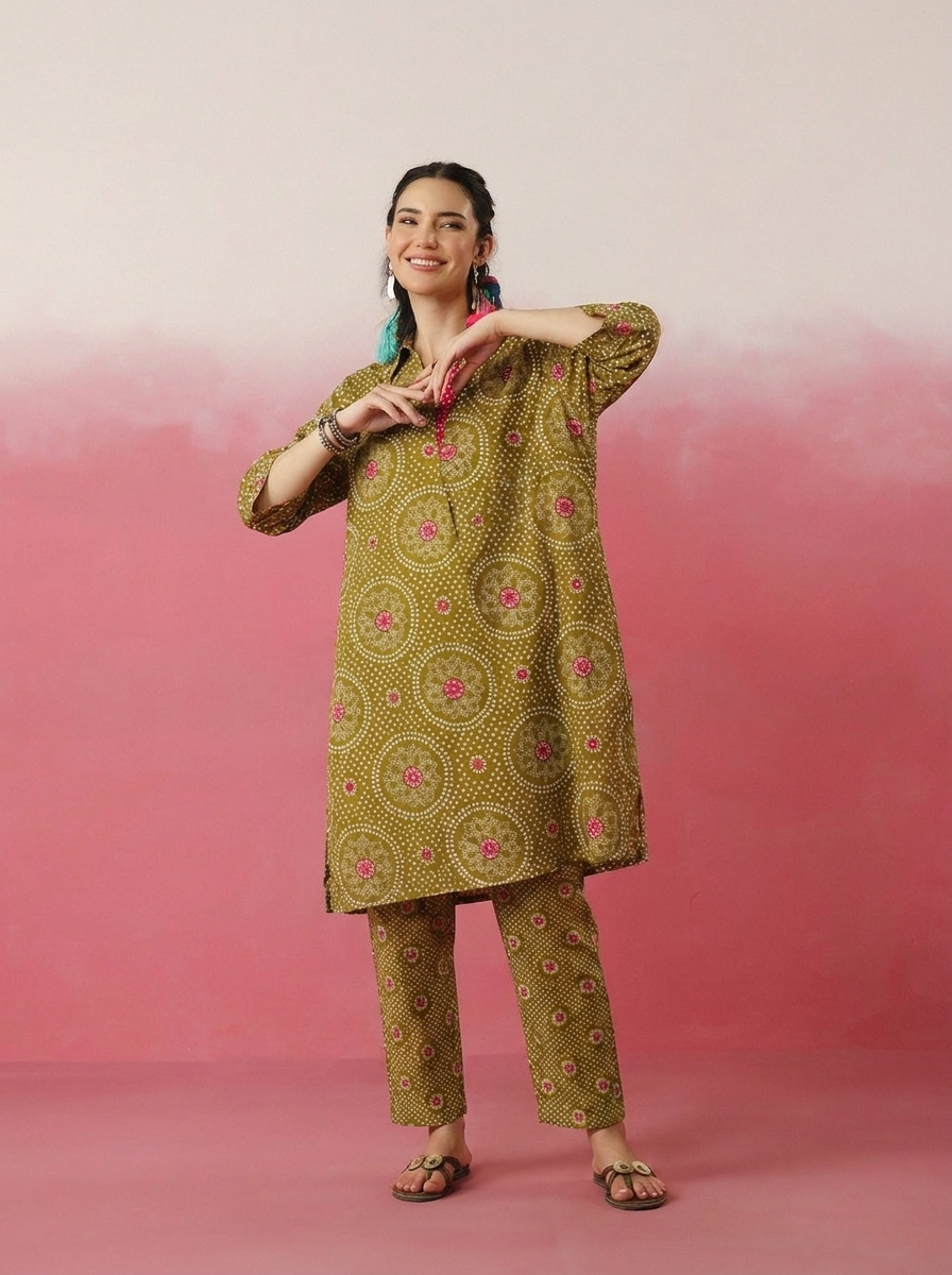 Mehndi Green Bandhej Printed Co-ord Set