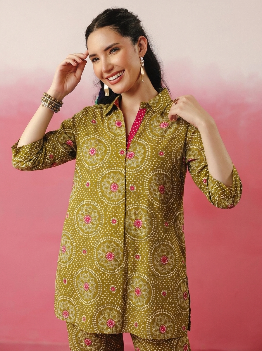 Mehndi Green Bandhej Printed Co-ord Set