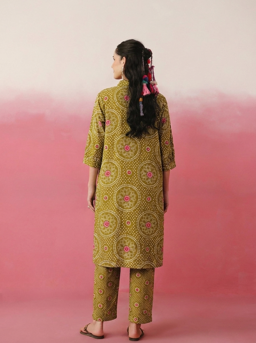 Mehndi Green Bandhej Printed Co-ord Set