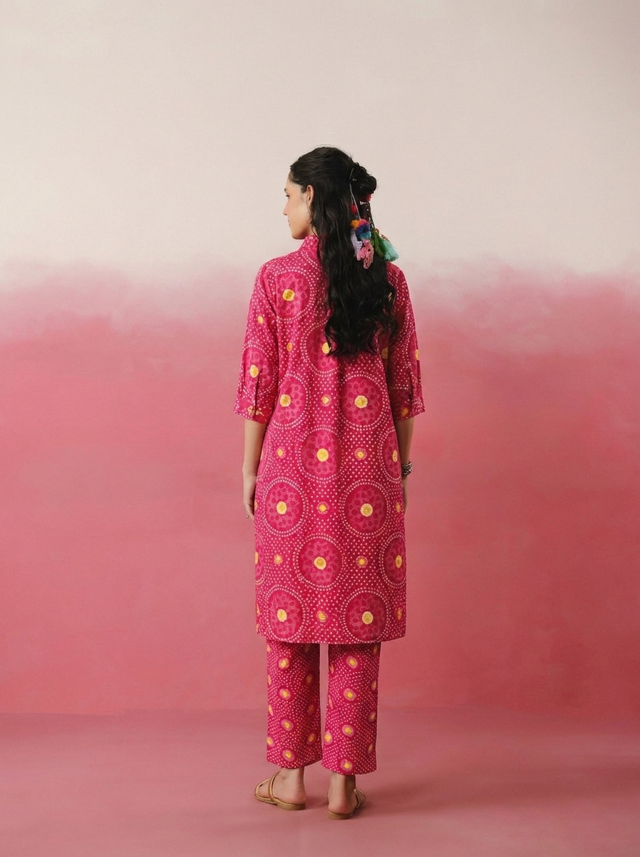 Deep Pink Bandhej Printed Co-ord Set