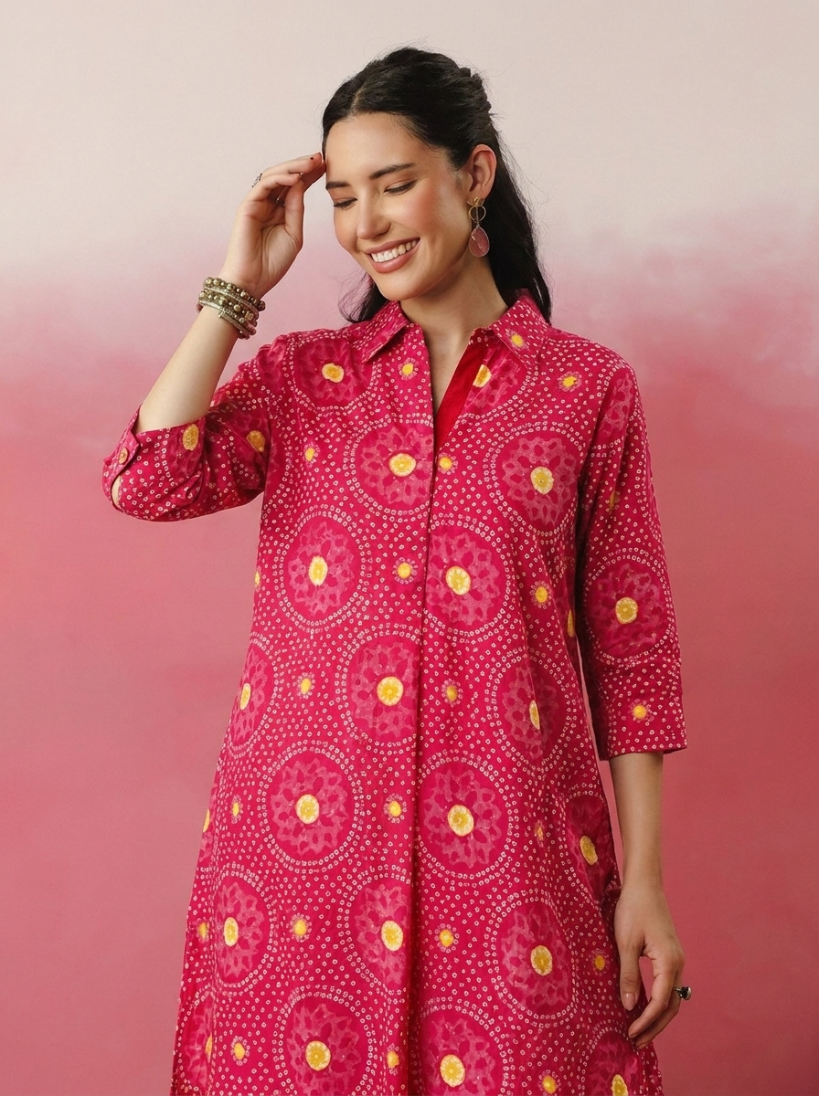 Deep Pink Bandhej Printed Co-ord Set