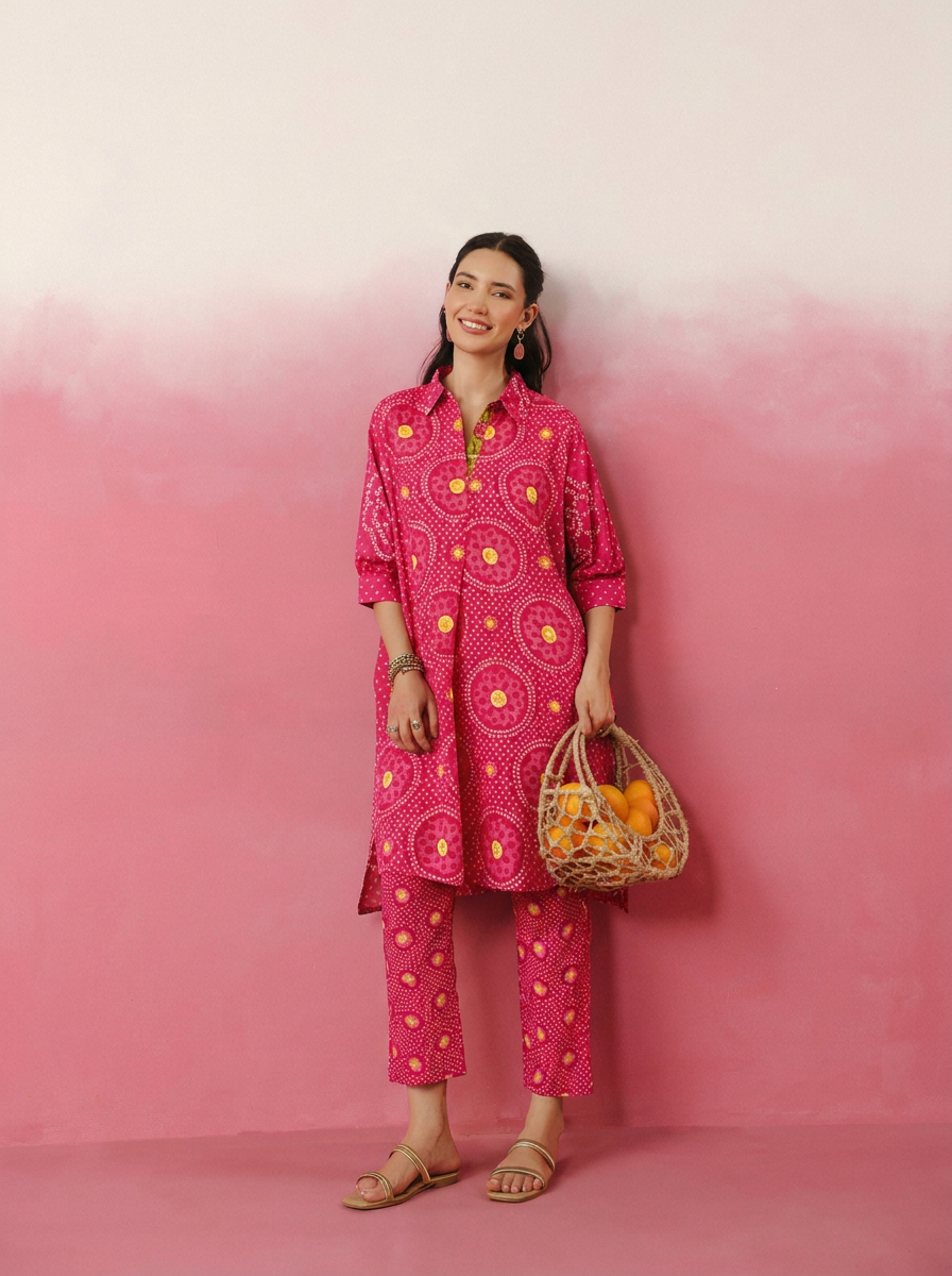 Deep Pink Bandhej Printed Co-ord Set