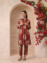 Maroon Victorian Printed Anti-Fit/Lose-Fit Kurta with Pants