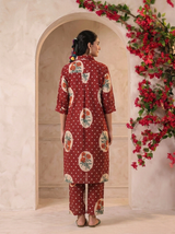 Maroon Victorian Printed Anti-Fit/Lose-Fit Kurta with Pants
