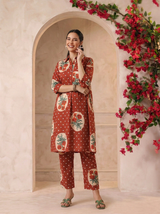 Maroon Victorian Printed Anti-Fit/Lose-Fit Kurta with Pants