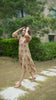 Yellow Printed Midi Dress with V-Neck and Smocking Sleeves