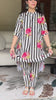 White Black Stripes Printed Cotton Kurta and Pants Set
