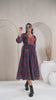 Blue Printed Cotton V-Neck Dress