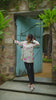 Green Printed Pintucks Top