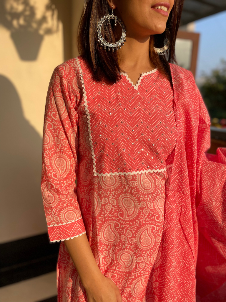 Pink paisley kurta, palazzo and dupatta set