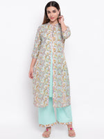 whl Green Printed Inner-Jacket Attached & Palazzo Set