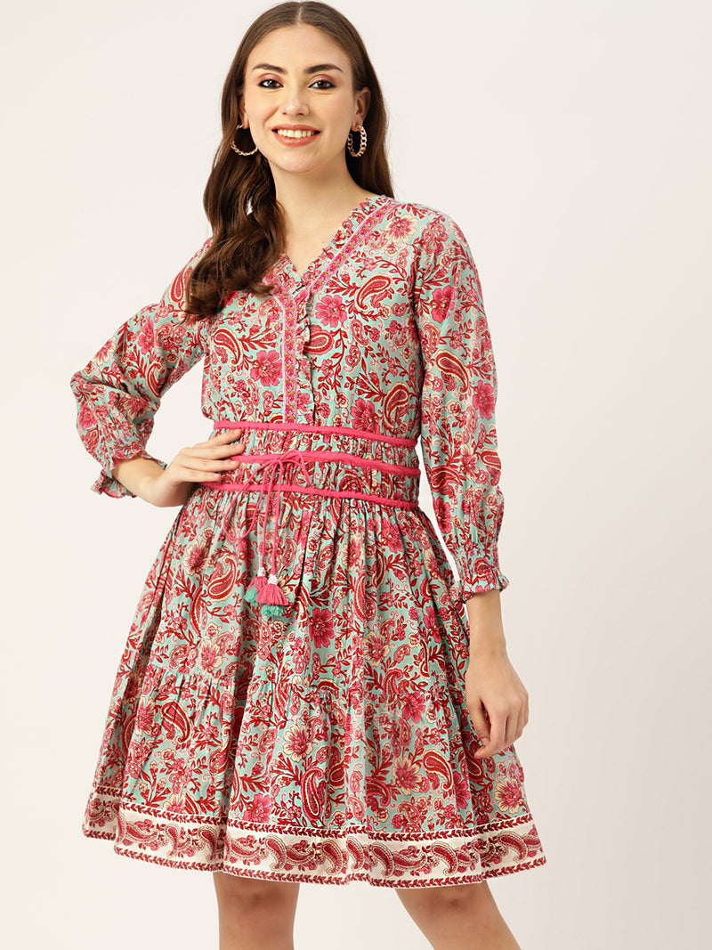 Blue Paisley Printed Dress
