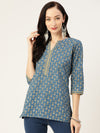 Blue Ethnic Motifs Print Pure Cotton Regular Ethnic Top