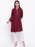 whl Maroon Rayon Pakistani Kurta-Palazzo Set