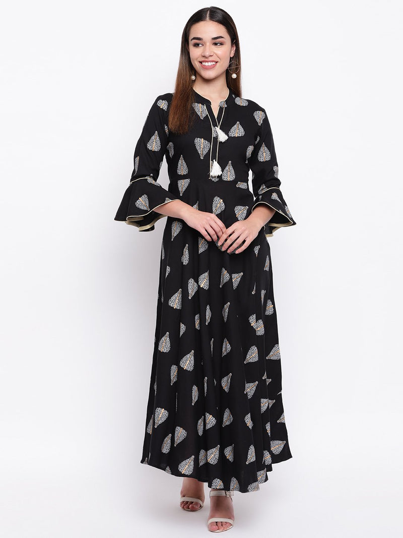 whl Black Rayon Printed Maxi Dress