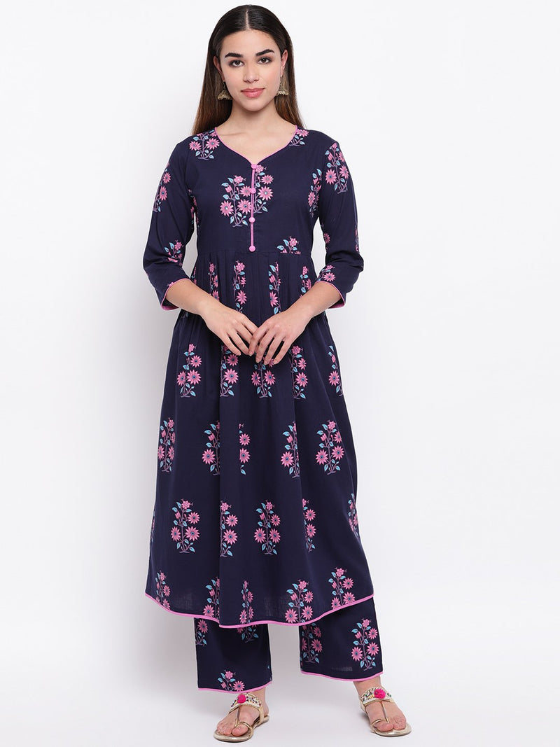 whl Cotton Block Print Kurta & Palazzo Set