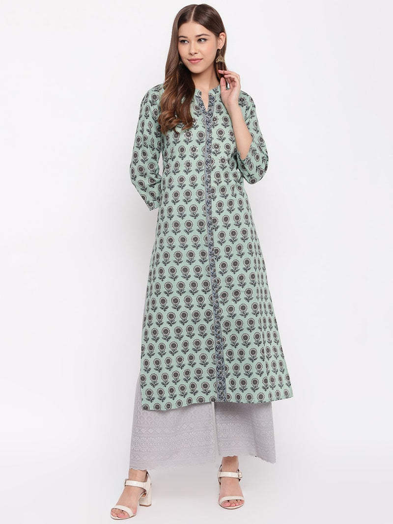 whl Green Printed Cotton Kurti