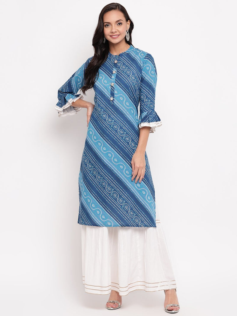 whl Blue Bandhani Kurta-Skirt Set