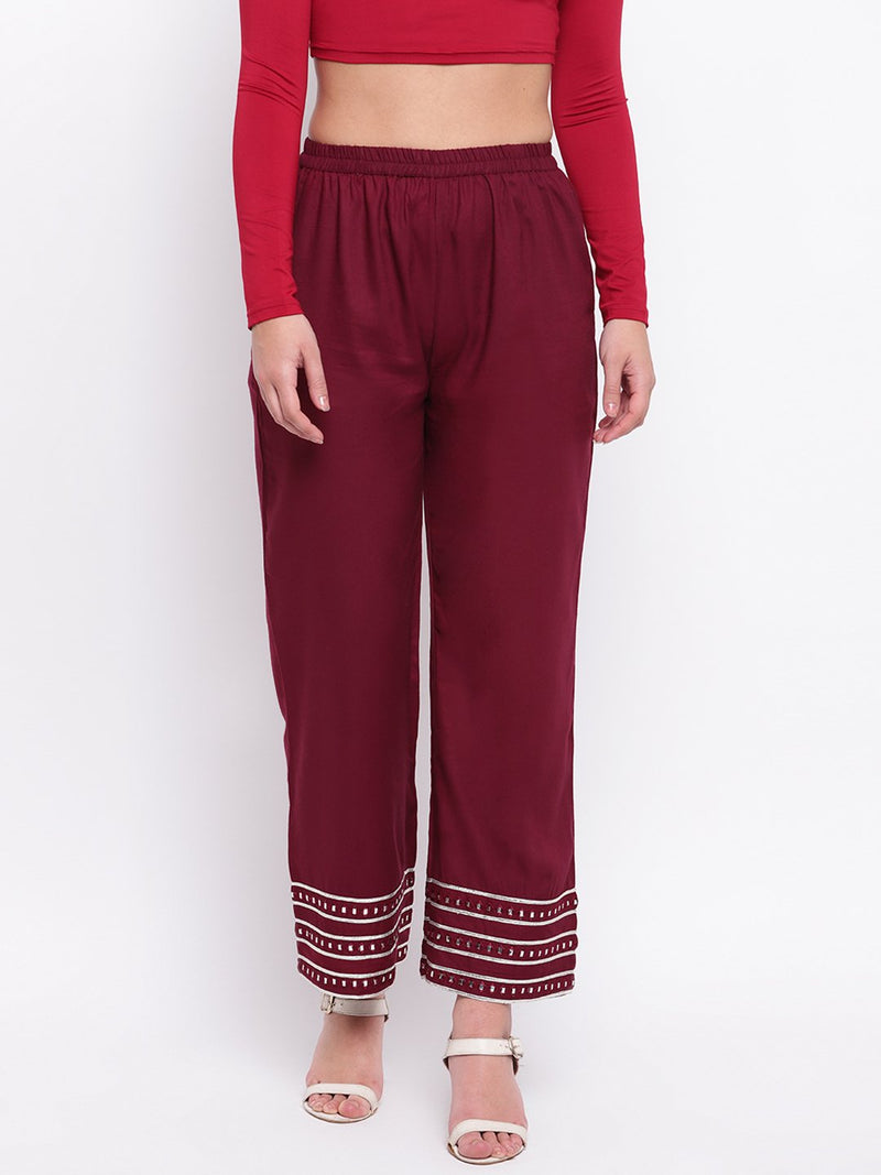 Maroon Mirror Lace Palazzo