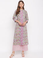 whl Green Floral Printed Kurta-Palazzo Set