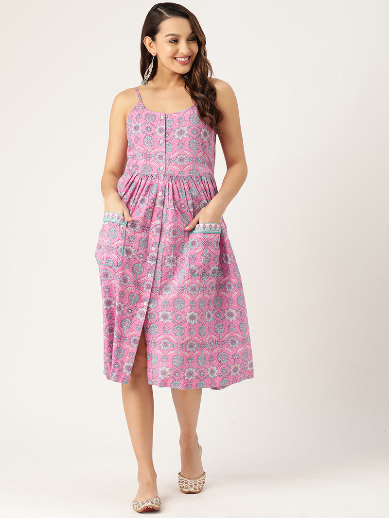 Pink Printed Cami Dress