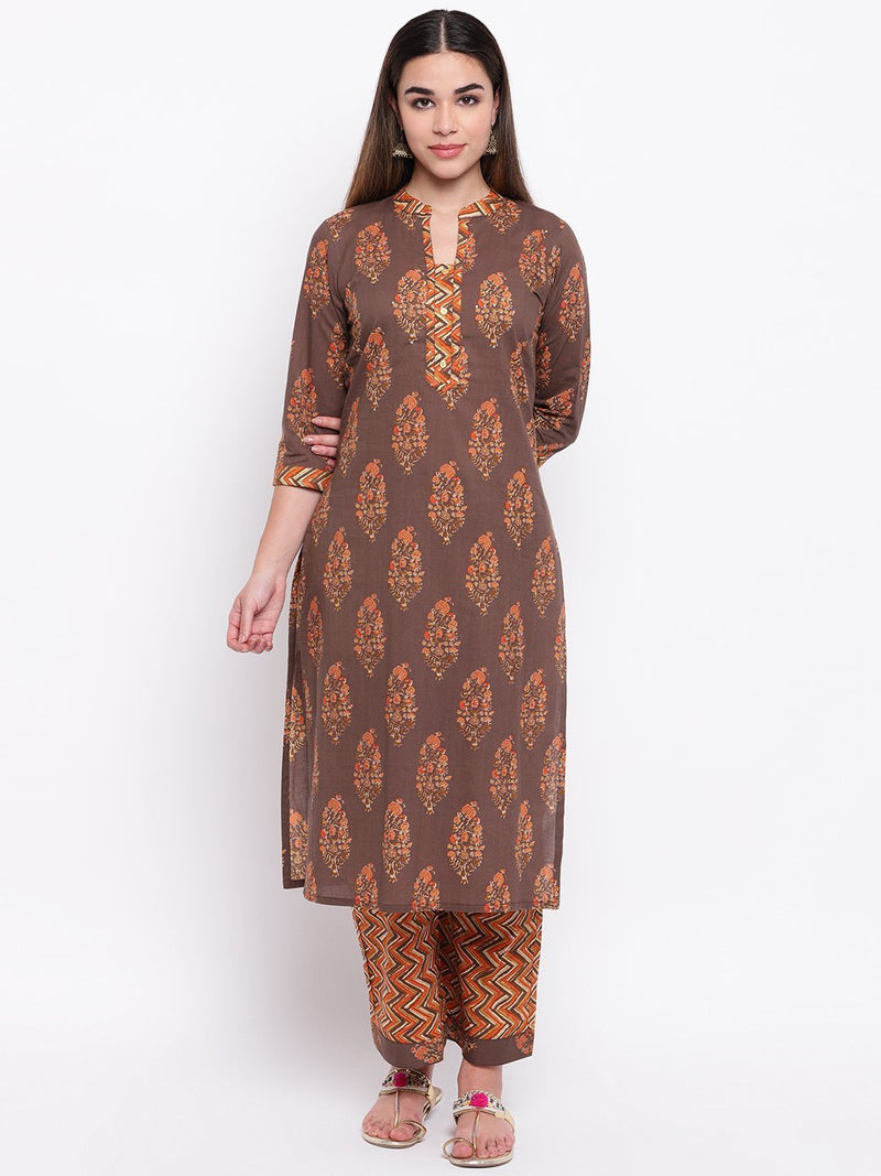 whl Grey Printed Cotton Kurta-Palazzo Set