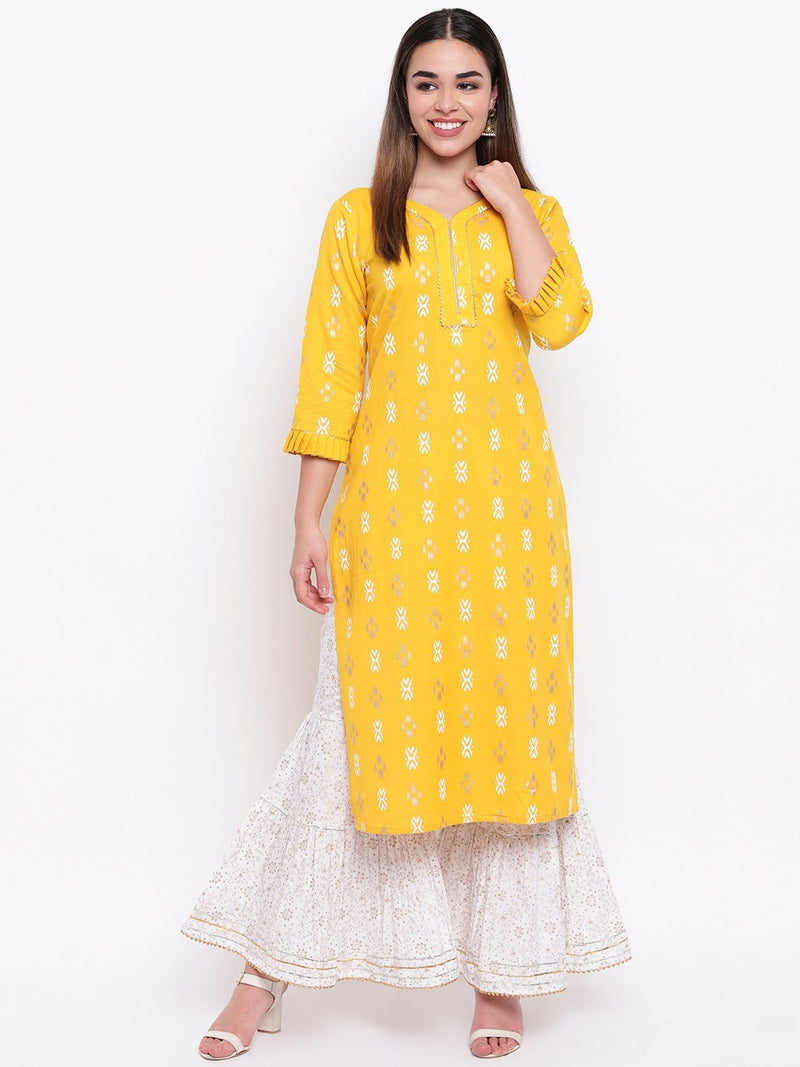 Yellow Printed Kurta And Gharara Set