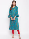 whl Blue Rayon Gold Print Kurti