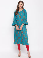 whl Blue Rayon Gold Print Kurti