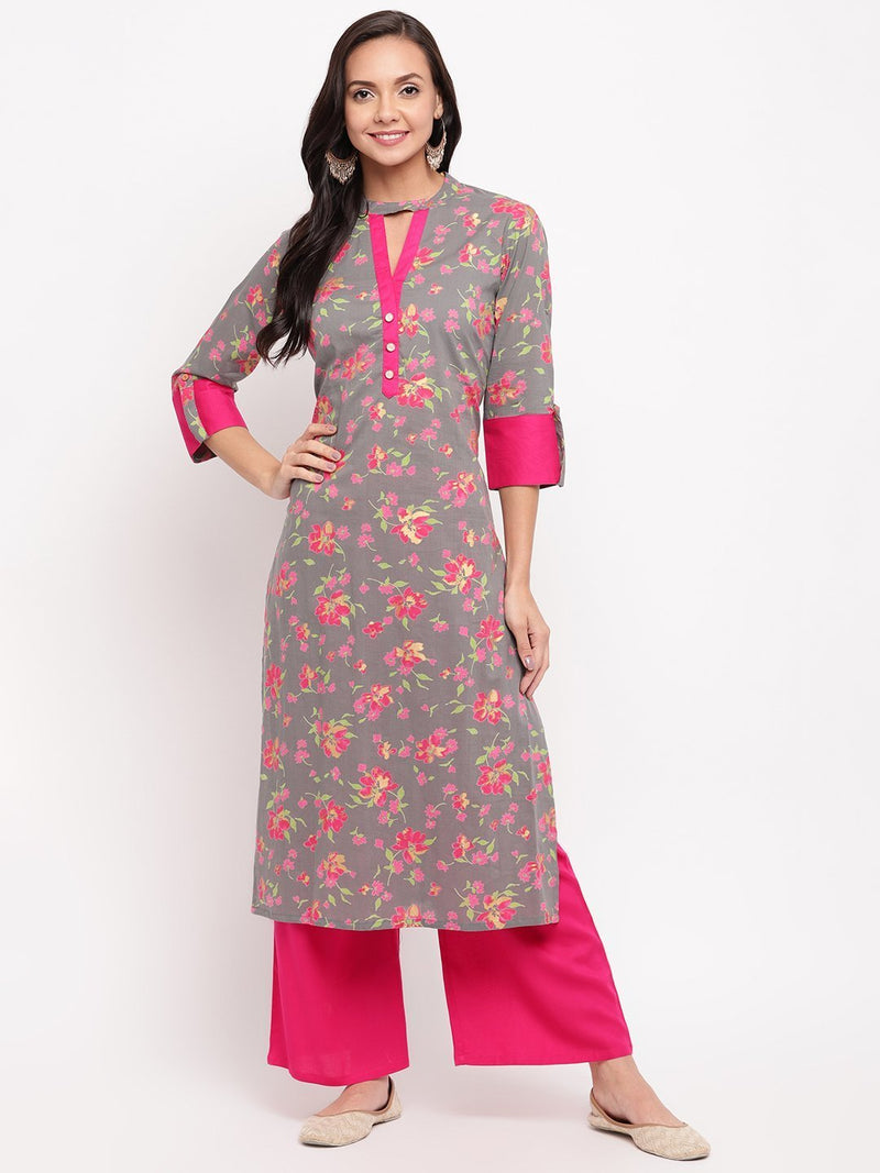whl Grey Choker Neck Kurta-Palazzo Set