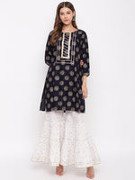 whl Rayon Gold Print Kurti And Gharara Set