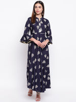 whl Navy Blue Rayon Printed Maxi Dress