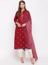 whl Maroon Rayon Embroidered Kurta With Palazzo And Dupatta