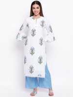 whl White Rayon Printed Kurta & Palazzo Set