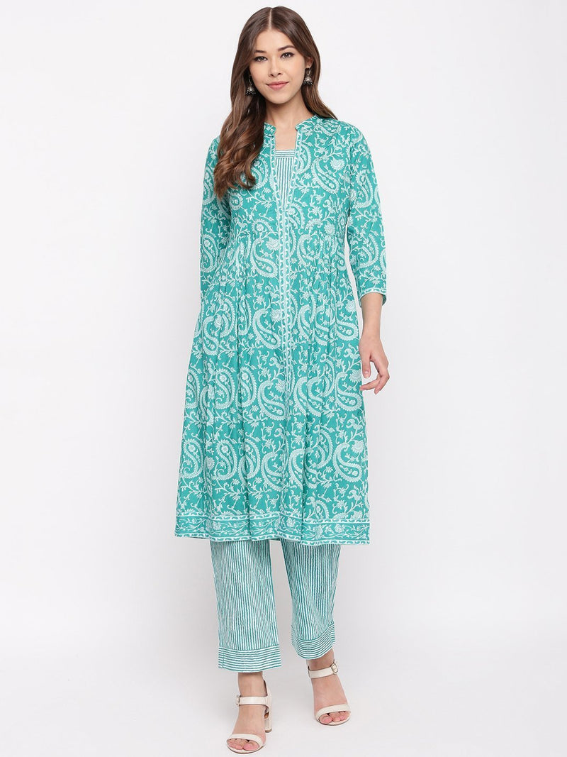 whl Green Paisley Printed Kurta-Pants Set